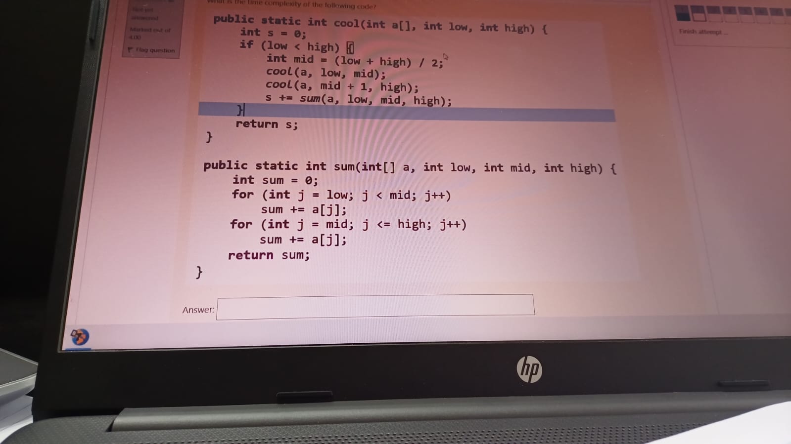  public static int cool(int a[], int low, int high) f int