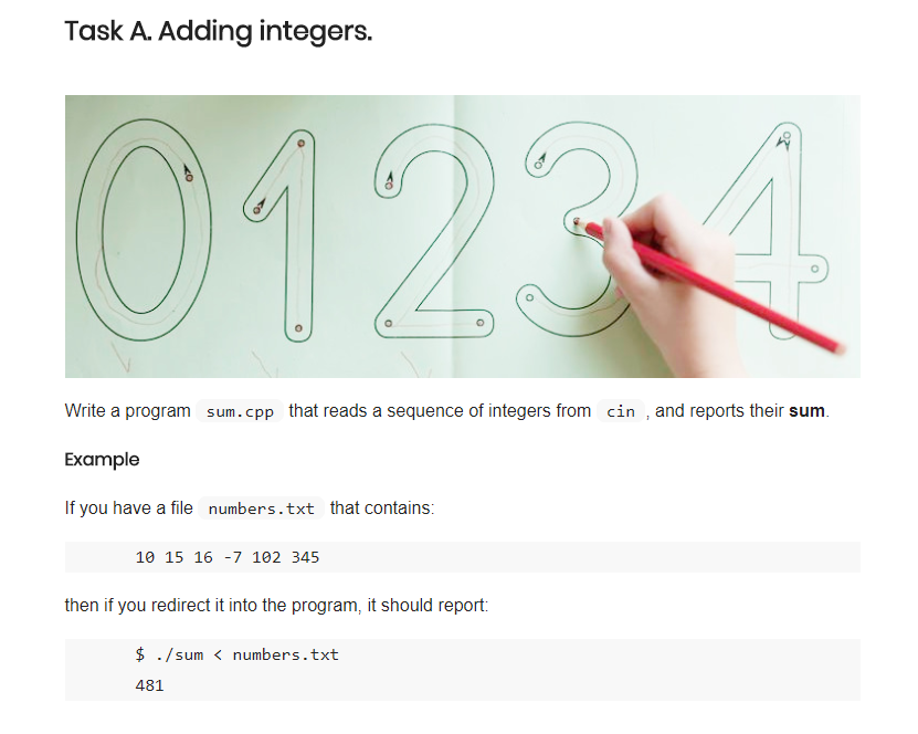 write a program sum.cpp,please use cin and cout instead of printf and