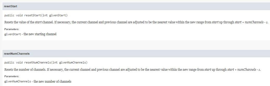 with the setChannel method. The method gotoPreviousChannel sets the channel to the
