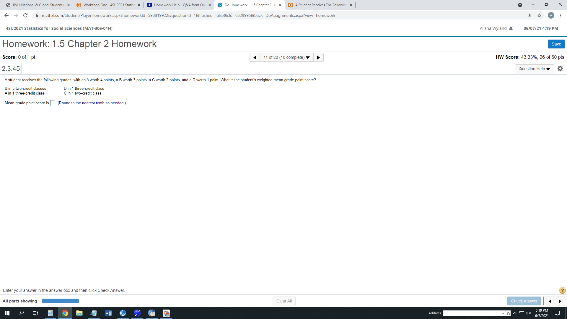 Mean grade point sore is ... round to nearest tenth as needed