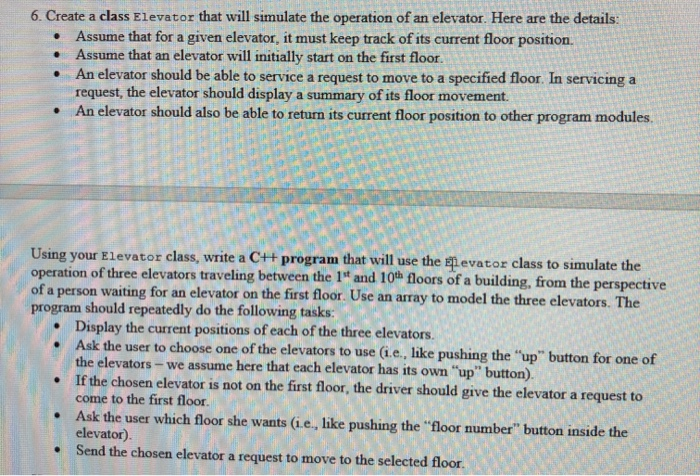  pls help 6. Create a class Elevator that will simulate the