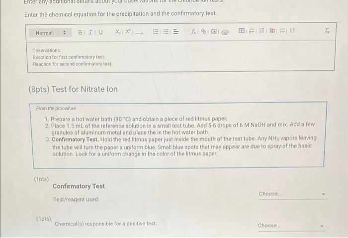 (unknowns). - To analyze for anions in your test solution, place the