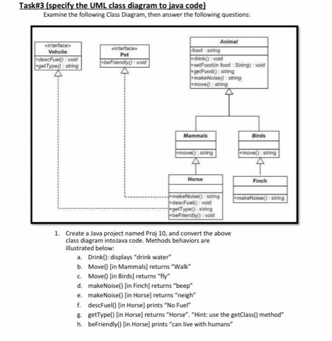 Task\#3 (specify the UML class diagram to java code) Examine the