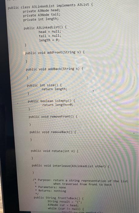  do required steps in java public class A3LinkedList implements A3List {