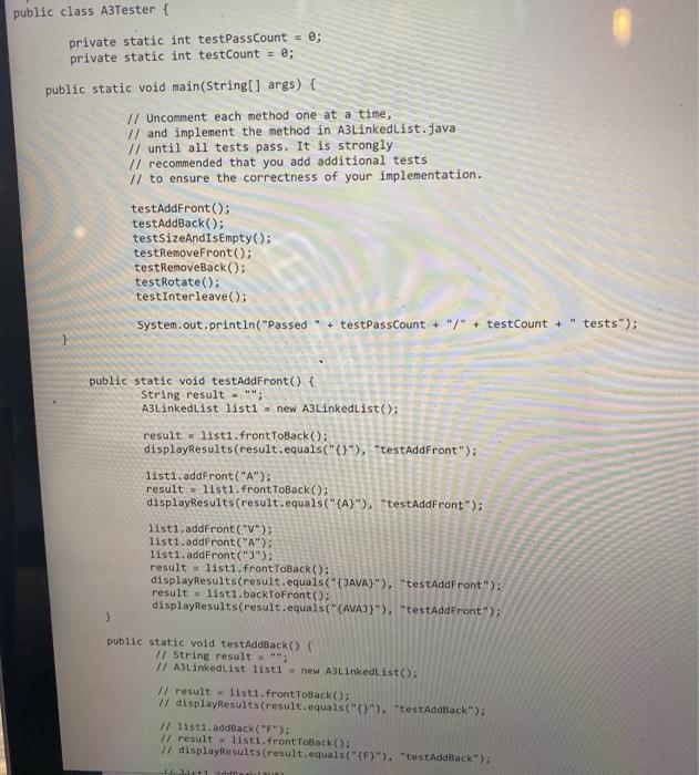 { } public void removeBack() { 3 public void rotate(int n) {