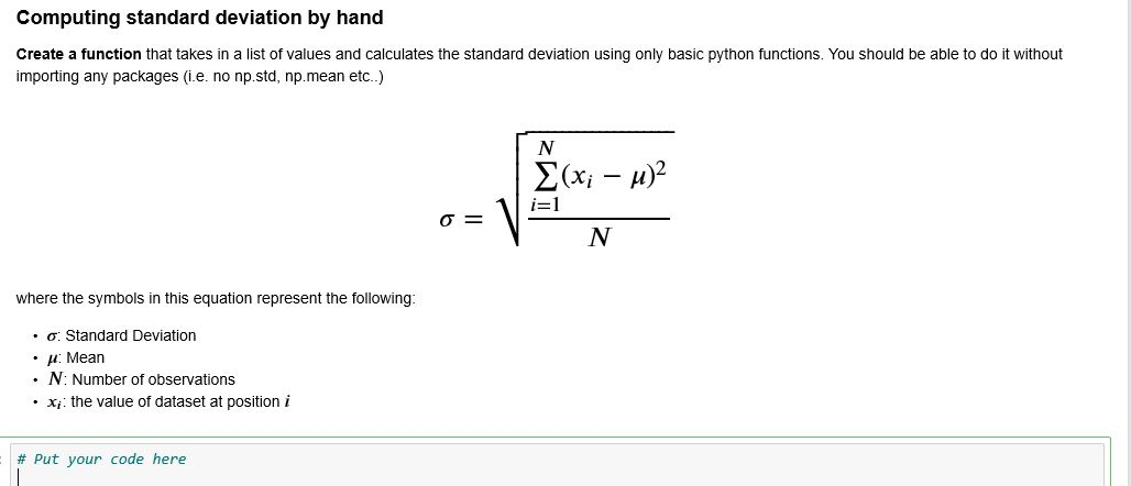 Need help with Python homework! Standard deviation by hand with a function
