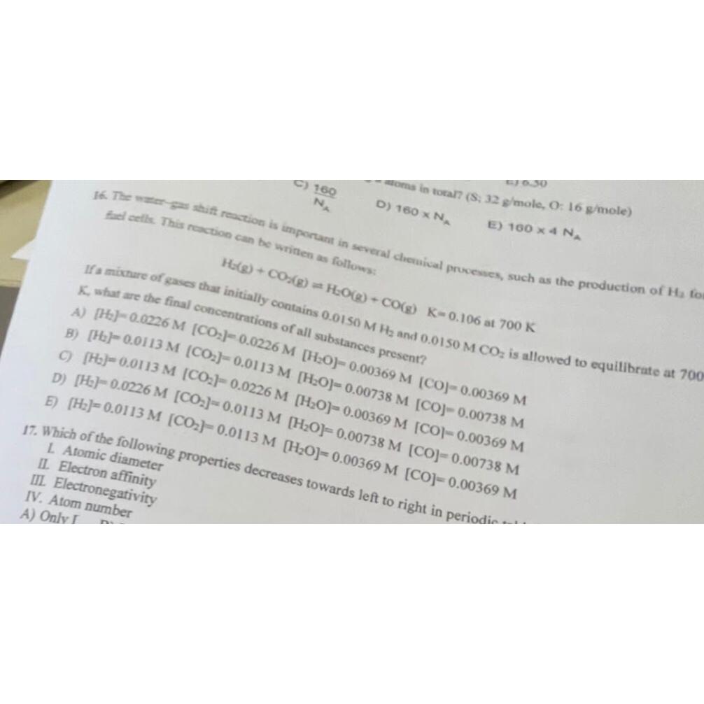  4030 E)1604N? ach followas: O3(g)=HG(g)+CO(g)K=0.106 at 700K nitially contains 0.0150MH2 and