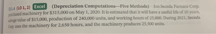  ELL4 (LO 1, 2) Excel (Depreciation Computations-Five Methods) Jon Seceda Furnace