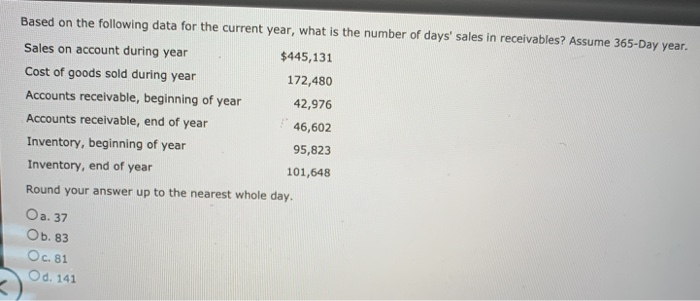  Based on the following data for the current year, what is