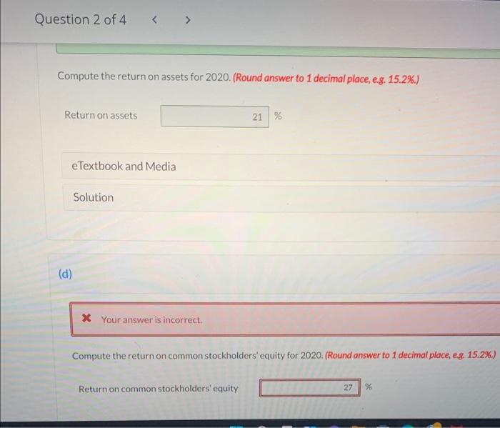 balance sheet data are as of December 31 Your answer is correct.