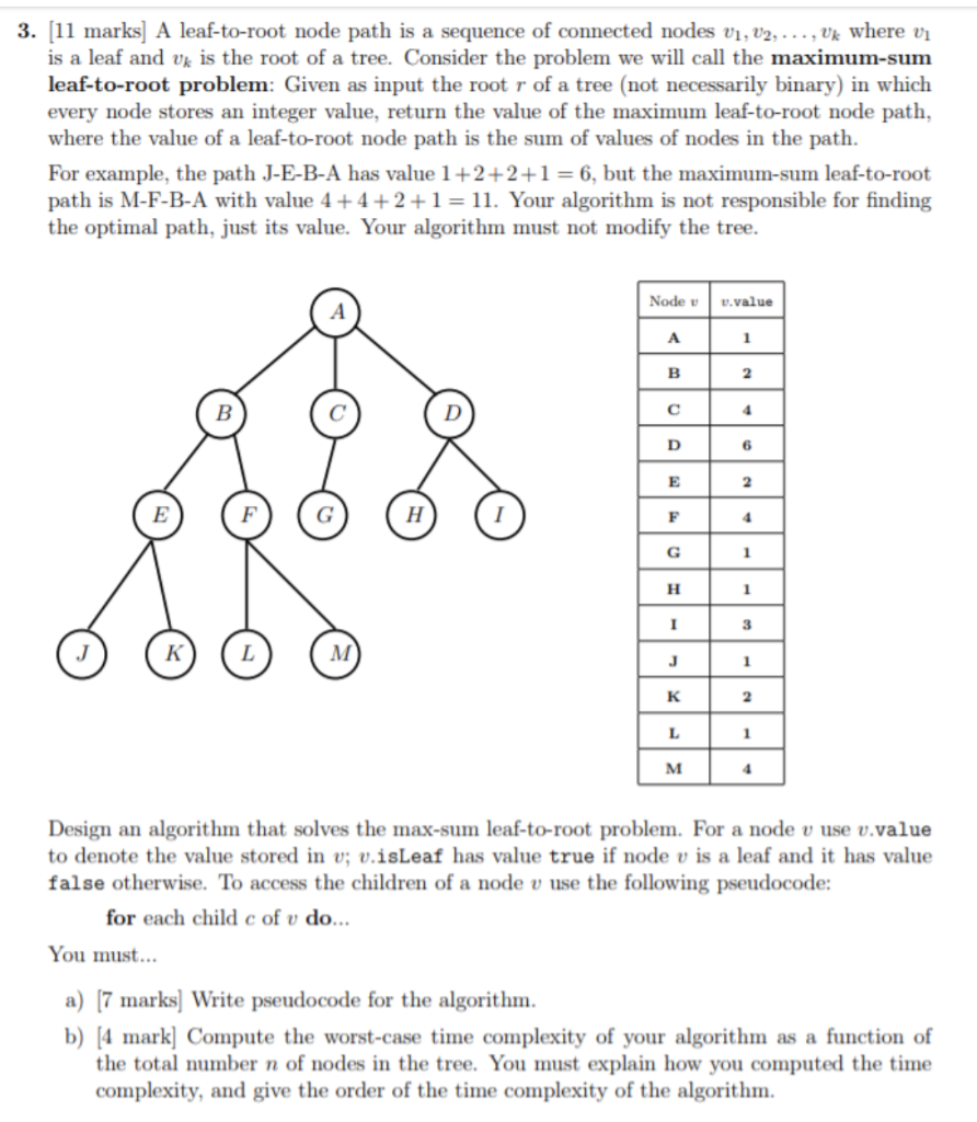  3. 11 marks A leaf-to-root node path is a sequence of