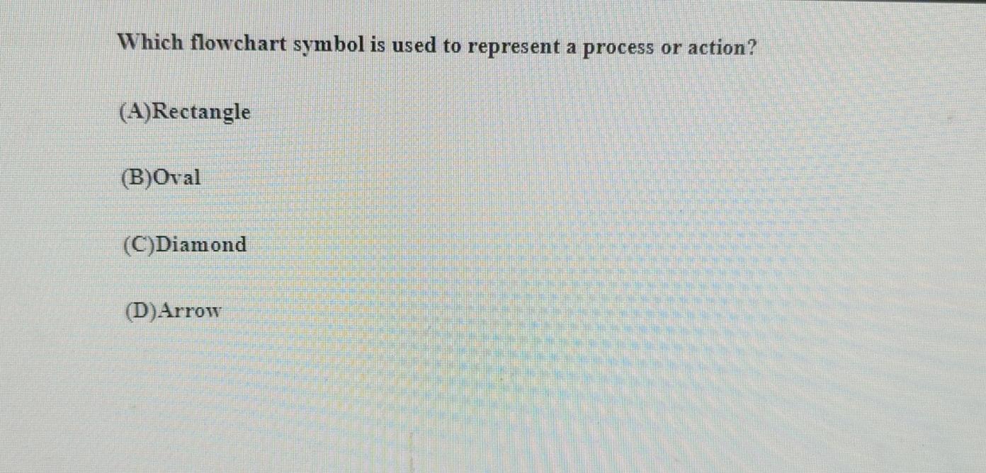  Which flowchart symbol is used to represent a process or action?