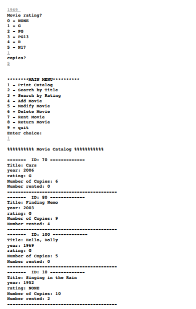 0; public: int loadData(ifstream &infile, movie movies[]); void printAll(); void printRated(); void