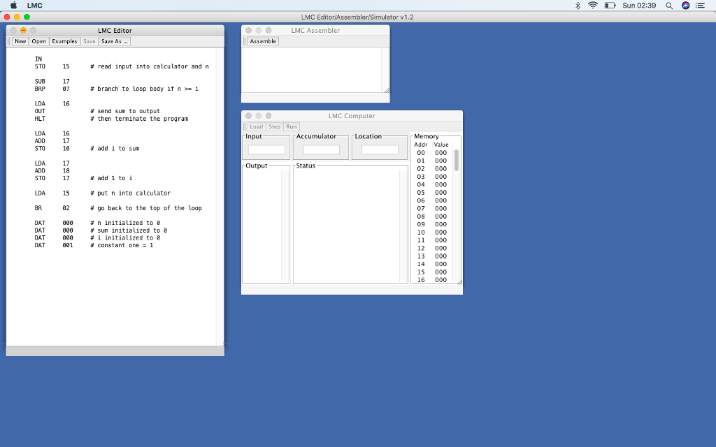 task is to make a program on the LMC editor/assembler to allow