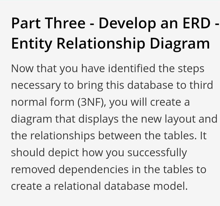  Part Three - Develop an ERD Entity Relationship Diagram Now that