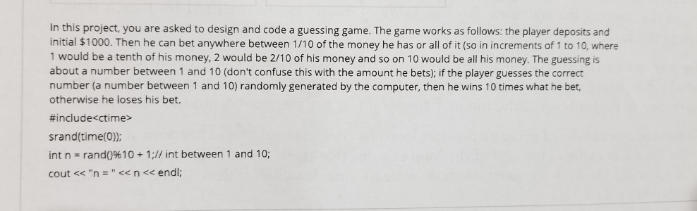 write in c++ please In this project, you are asked to