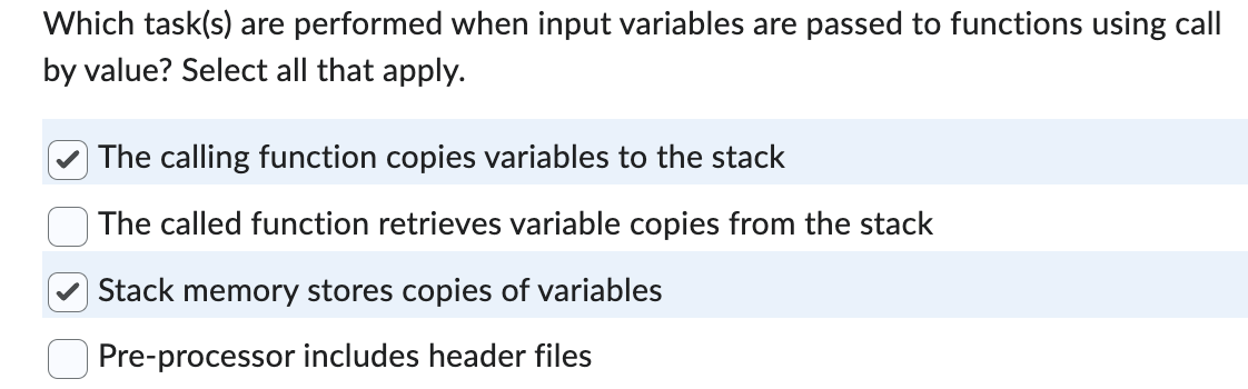  Which task(s) are performed when input variables are passed to functions