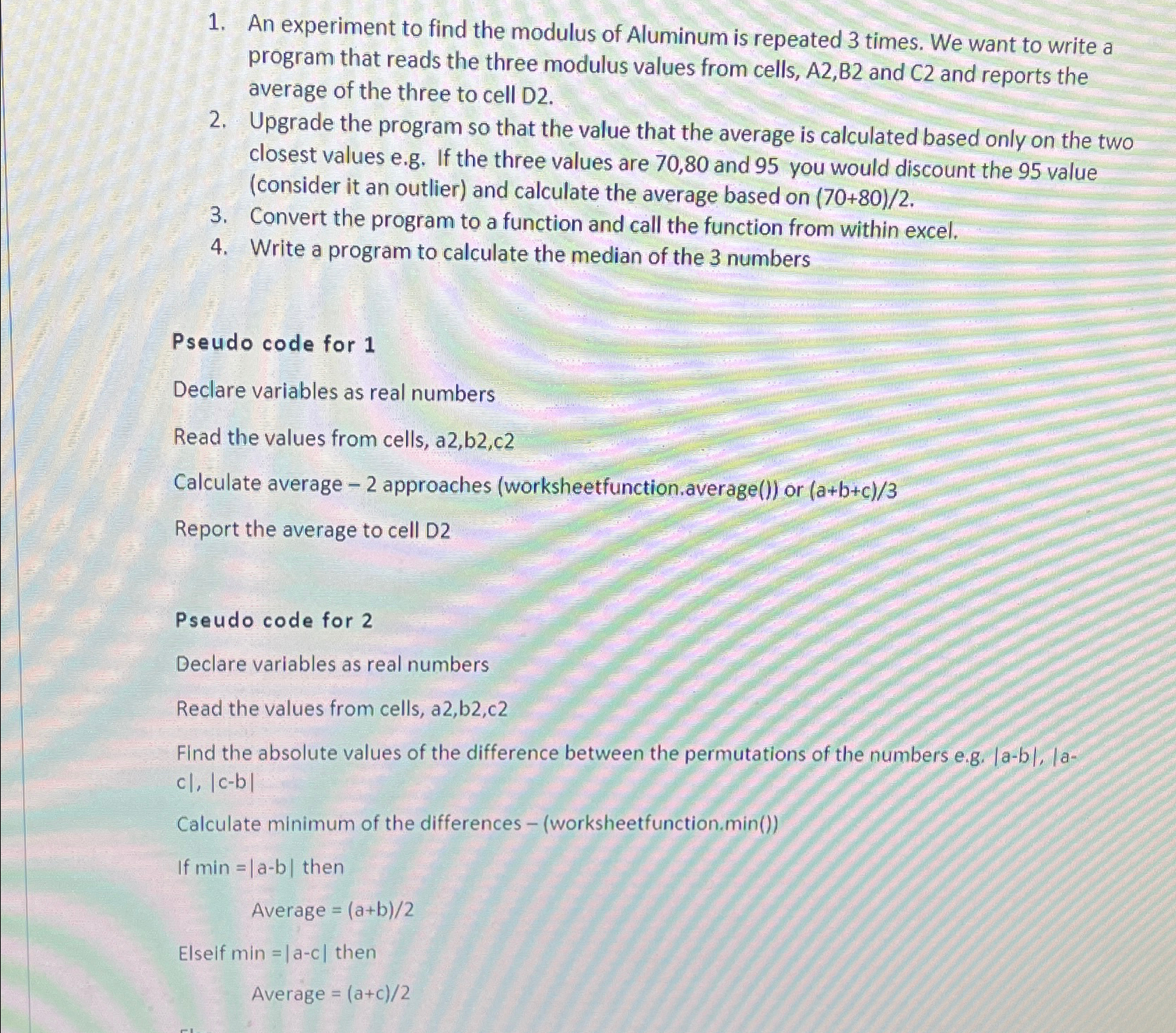  write in VBA program An experiment to find the modulus of