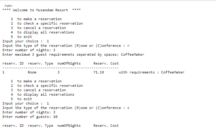 (conference, or room unit). Then he/she should perform the booking. The program