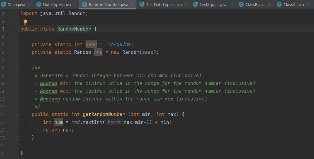 new DataTypes(2, 2.3, 'a', false, new ClassA(3, arr2)); DataTypes data5 = new