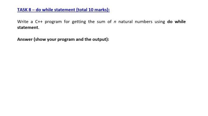  Write a Ct+ program for getting the sum of n natural