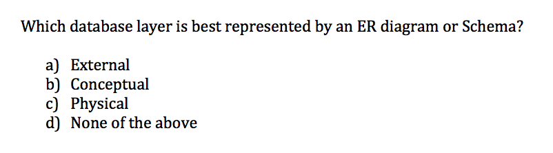 Which database layer is best represented by an ER diagram or