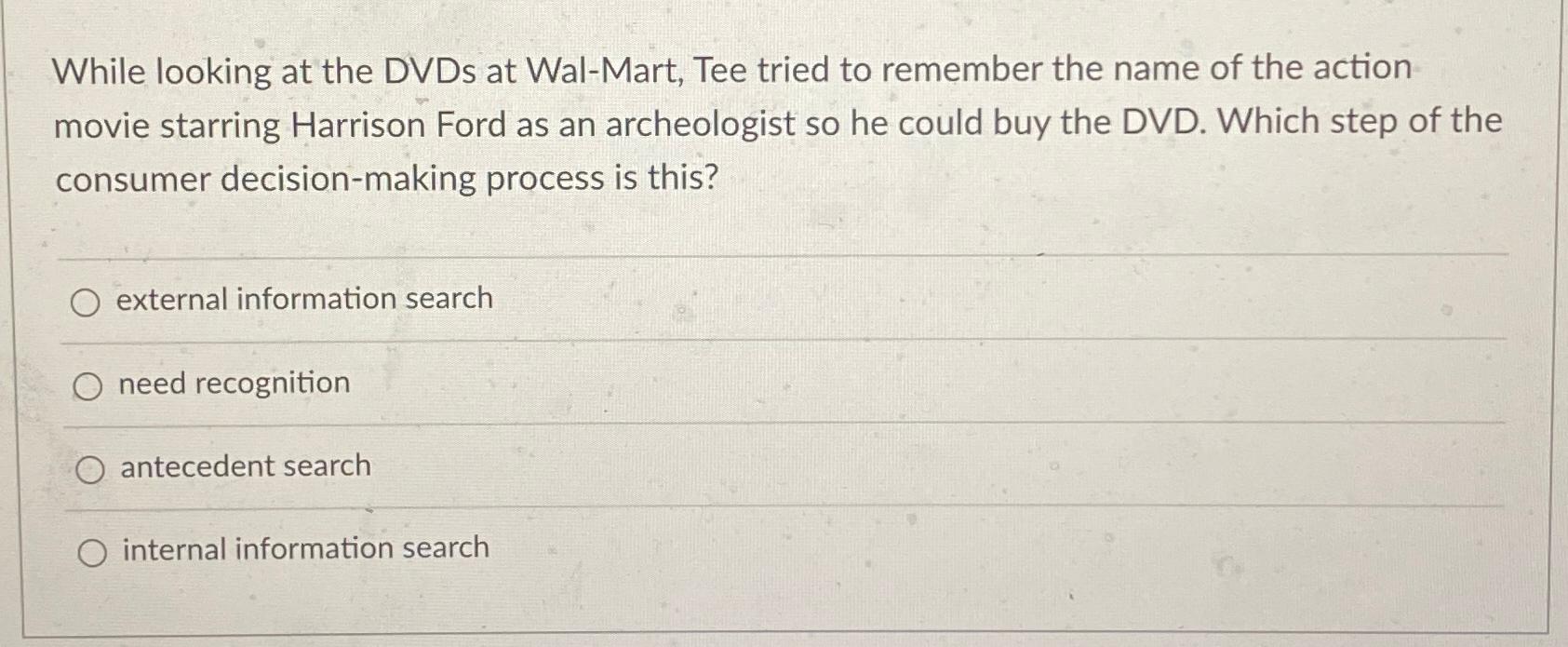  While looking at the DVDs at Wal-Mart, Tee tried to remember