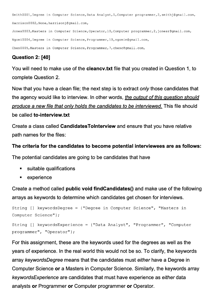 a file containing all of the CVs; so that the potential candidates