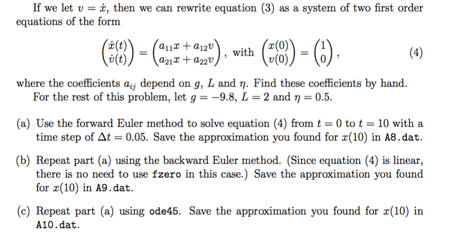 equation x + x = 0, with 2(0) = 1 and 2(0)