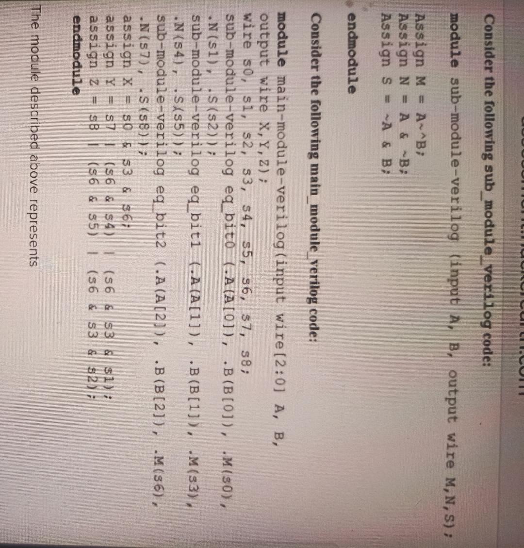  Consider the following sub_module_ver 110g code: module sub-module-verilog (input A,B, output