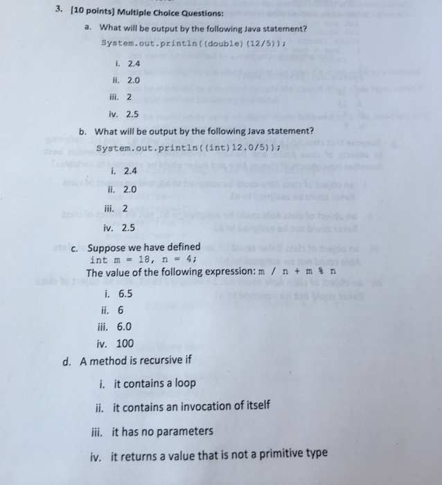  Need help with this Java question 3. [10 points) Multiple Choice