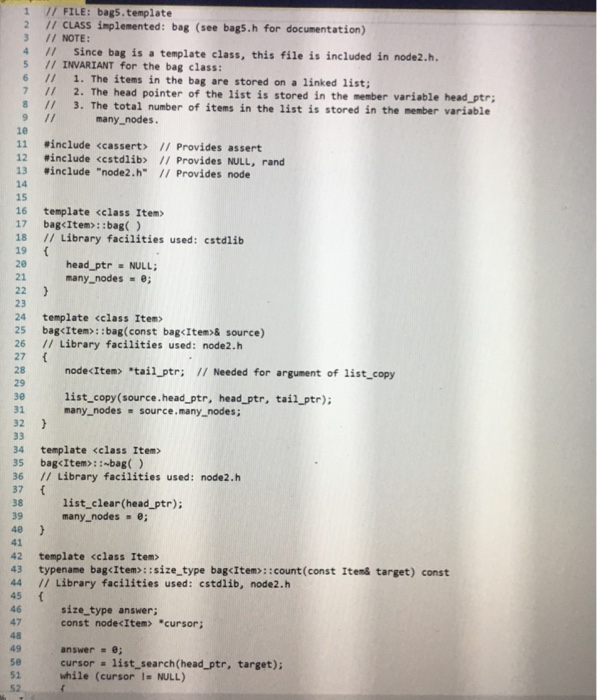 bag member function with two parameters. The two parameters are Items x