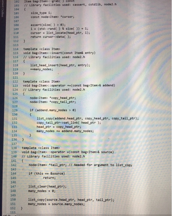 the bag that are between the first occurrence of x and the