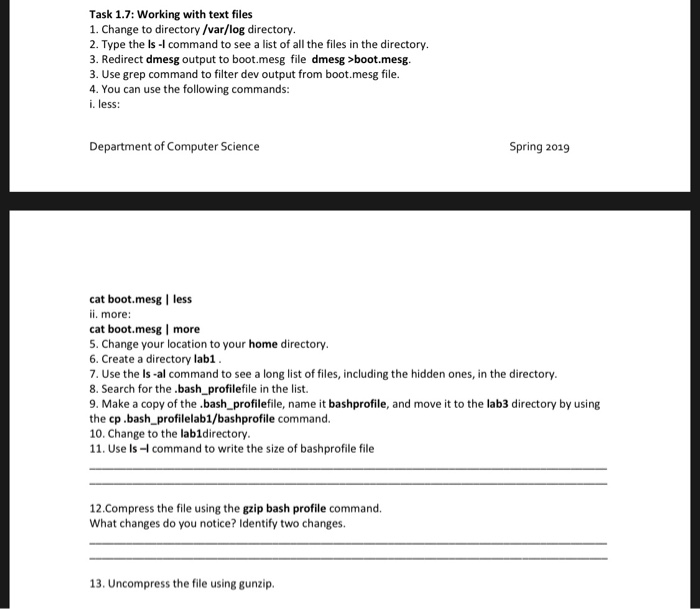  Task 1.7: Working with text files 1. Change to directory/var/log directory.