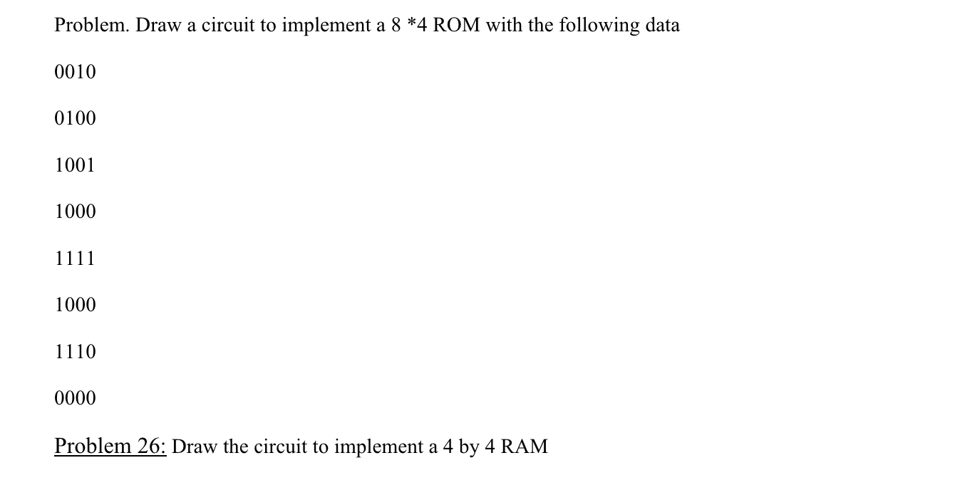  Problem. Draw a circuit to implement a 8**4 ROM with the