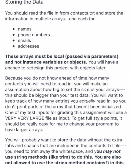 different arrays. This program will use line-based file processing to access each