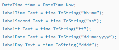 Time - DateTime. In order to calculate Time we use DataTime class.