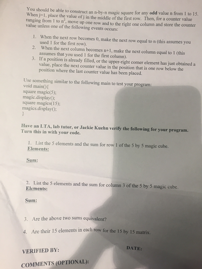 CONCEPT: VECTORS (HW5) DUE: A magic square is an n-by-n vector where