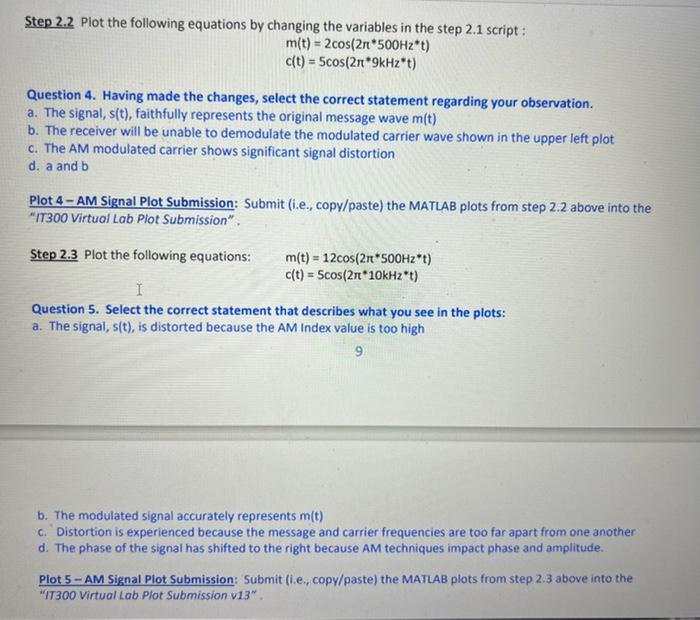 Multiple choice for step 2.2 and 2.3. Based on graph select correct