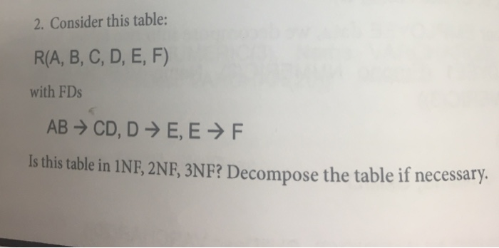  2. Consider this table: R(A, B, C, D, E, F) with