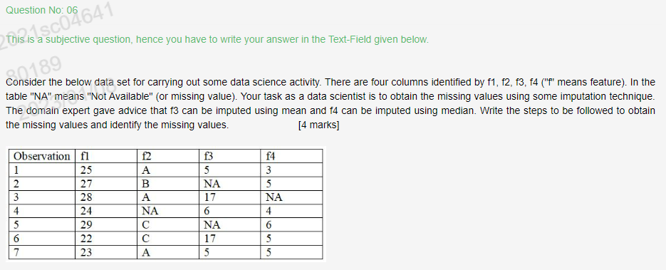  Consider the below data set for carrying out some data science