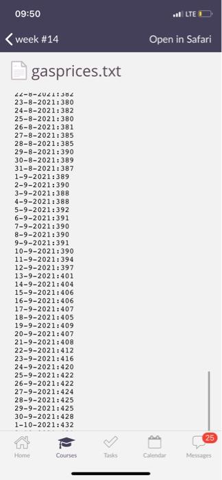 text field below. Yanitiniz: e BIU A 09:49 | LTE /week 14/gasprices.txt
