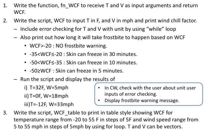 a given air temperature, T and wind speed V. WCF has been