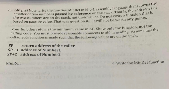  O. (40 pts) Now write the function Min Ref in Mic-1