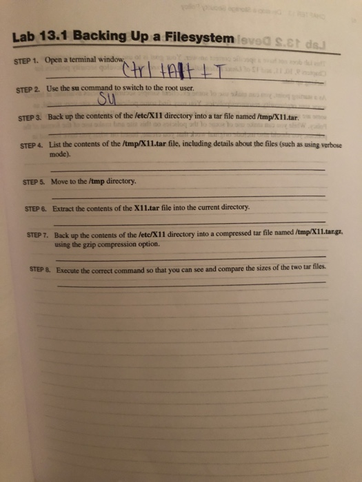  Lab 13.1 Backing Up a Filesystem STEP 1. Open a terminal