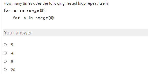  How many times does the following nested loop repeat itself? for