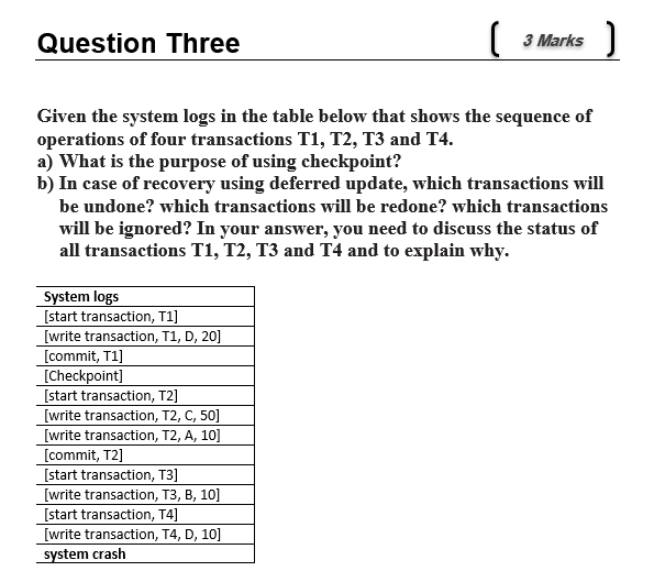 Given the system logs in the table below that shows the