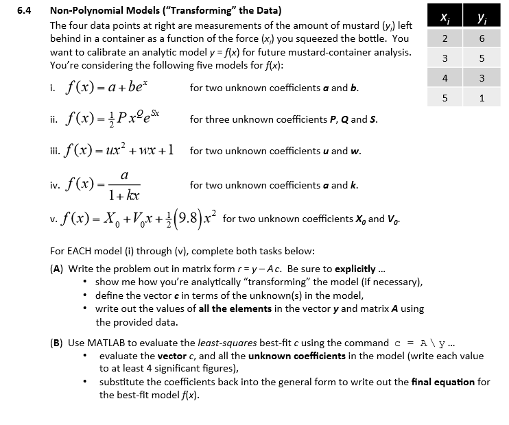 Non-Polynomial Models ("Transforming" the Data) The four data points at right