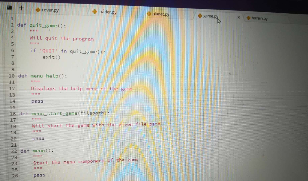 Menu You will need to implement three menu items for your game.