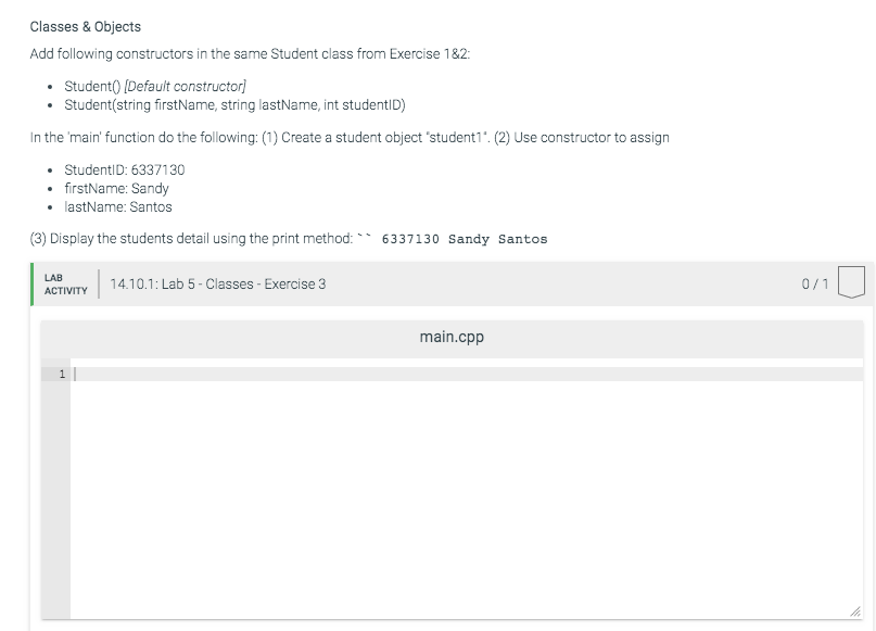 C++ Classes & Objects Add following constructors in the same Student class